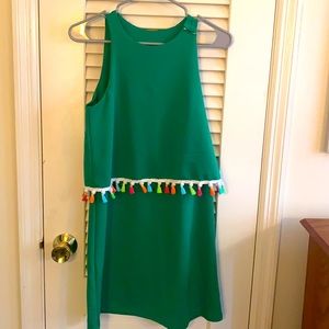Green fringe shift dress